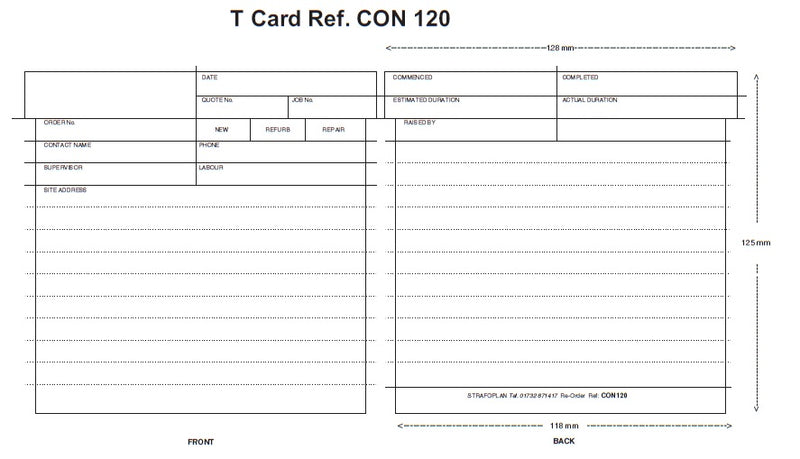 Job Control T Card Board (Size 120 or Size 4)