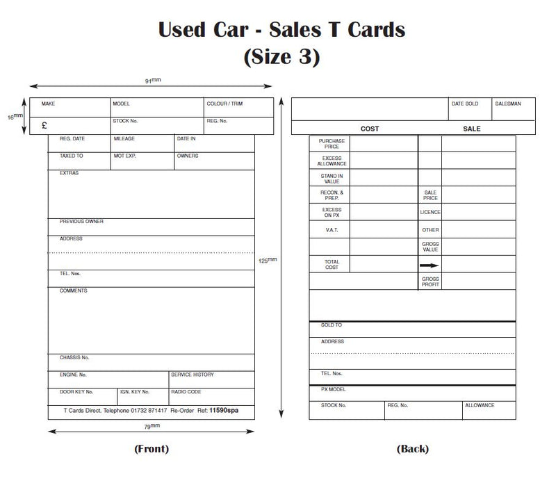 Size 3 Used Vehicle T Cards 11590spa