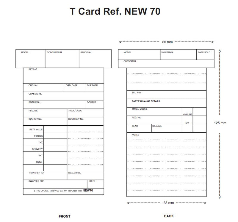 T159 Card New Vehicle T Cards – T Cards Direct