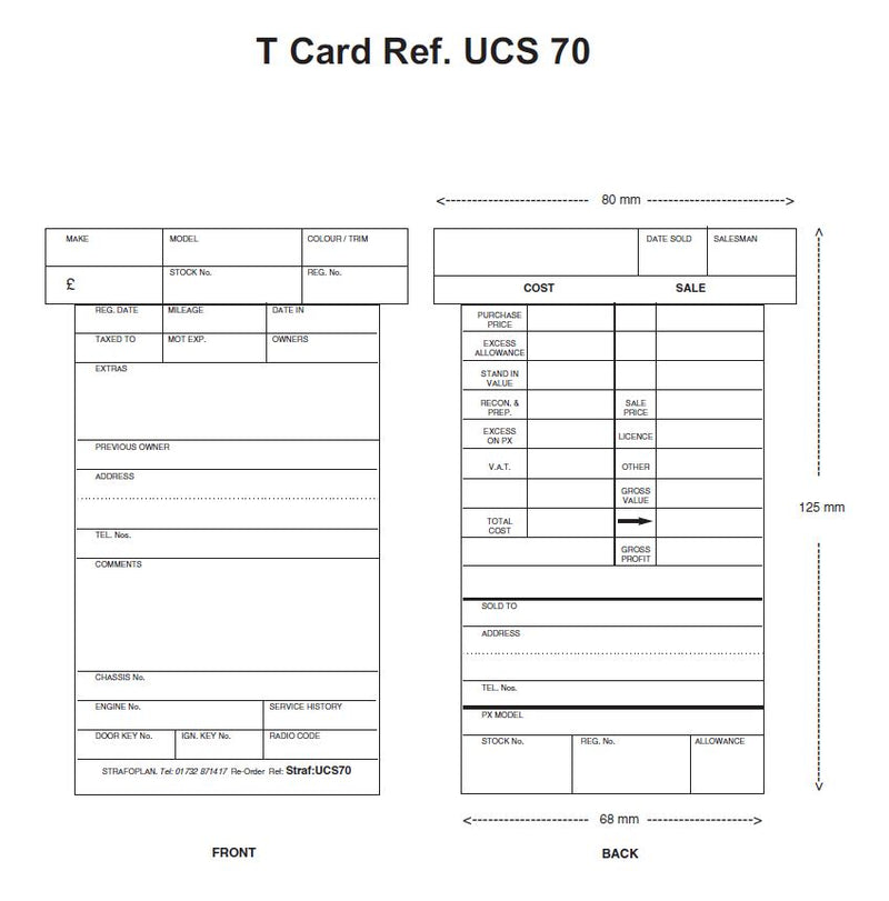 Used Vehicle T Cards - Size 70